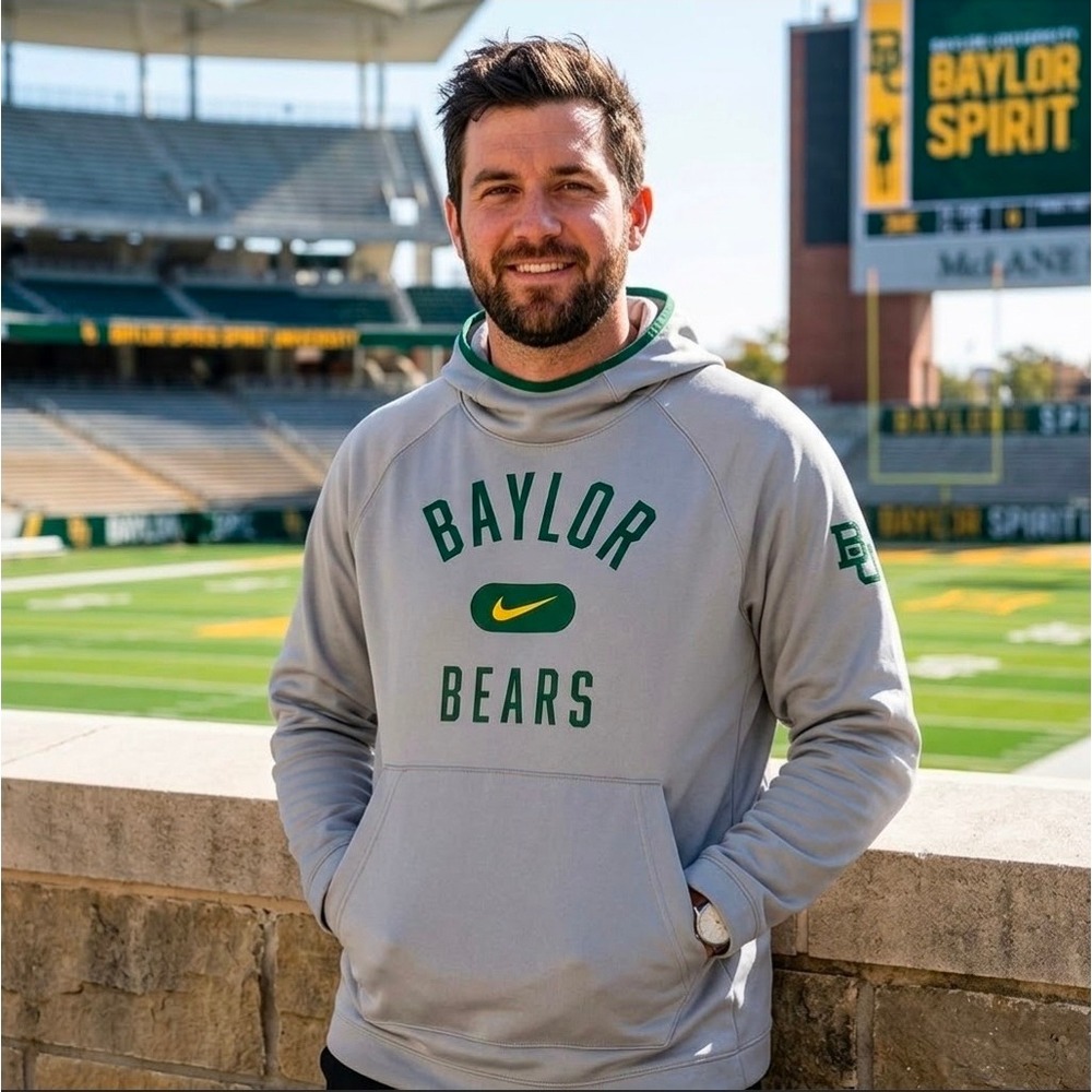Nike Baylor Bears Dri-FIT Hoodie Mens Medium Grey Green Sweatshirt